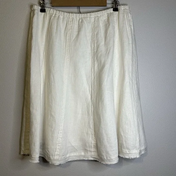 Soft Surroundings Linen Skirt Raw Hem Lined Bohemian Church Minimalist White New - Picture 2 of 12